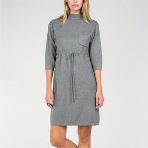 POL Gray Drawstring Waist‎ Mock Neck Sweater Dress